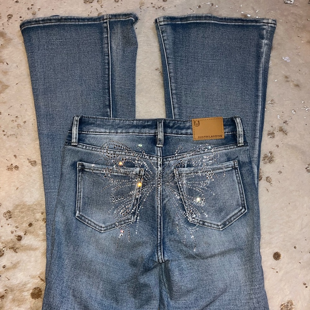 Women's Blue Jeans with Embellished Pockets